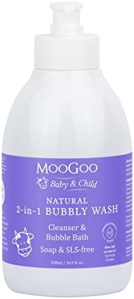 MooGoo 2-in-1 Bubbly Wash - A gentle cleansing baby bubble bath, body wash and baby shampoo - Great for sensitive and delicate baby skin - vegan, cruelty-free, fragrance-free, and SLS-free formula MooGoo