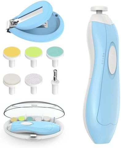 Baby Nail Trimmer Electric, Lupantte Safe Baby Nail File, Baby Nail Clippers with Light and 6 Grinding Pads for Newborn Infant Toddler or Adults Toes and Fingernails, Kids Nail Care, Polish and Trim Lupantte