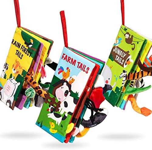 Beiens Baby Books Игрушки, книги из мятой ткани на ощупь и ощущения для младенцев, младенцев и малышей, мягкие игрушки раннего развития для автомобилей и колясок для мальчиков и девочек (книга Farm Tails-1) Beiens