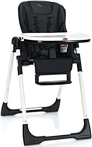 INFANS High Chair for Babies & Toddlers, Foldable Highchair with Multiple Adjustable Backrest, Footrest and Seat Height, Removable Tray, Detachable PU Leather Cushion, Built-in Rear Wheels (Black) Infans