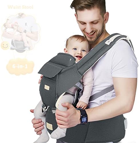 FRUITEAM 6-in-1 Baby Carrier with Waist Stool, One Size Fits All -Adapt to Newborn, Baby Hip Carrier for Breastfeeding, Infant & Toddler FRUITEAM