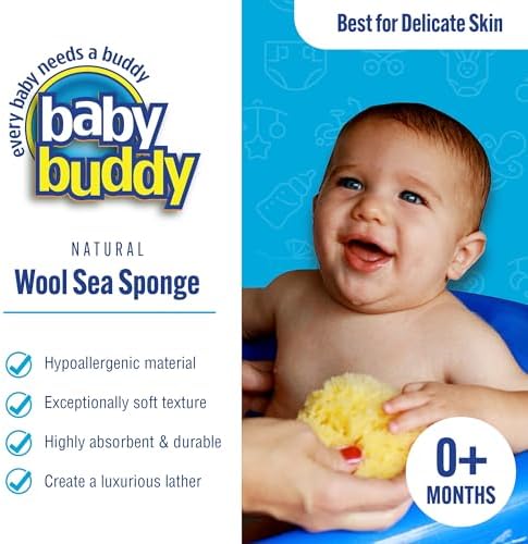 Baby Buddy Natural Wool Sea Sponge, Newborn Bath Time Essential, Ultra Soft for Delicate Skin, Hypoallergenic and Biodegradable, 2 Pack Baby Buddy