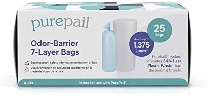 Classic Odor-Barrier 7-Layer Refill Bags (25 Count) – Block Odors with No Added Fragrance – Less Waste, No Cutting & No Canisters – for Use with PurePail Classic PurePail