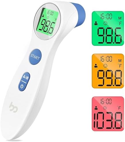 Forehead Thermometer for Adults and Kids, Digital Infrared Thermometer for Home with Fever Alarm, FSA HSA Eligible,1s Reading and 3-Color Indicator, No-Touch, Accurate Femometer