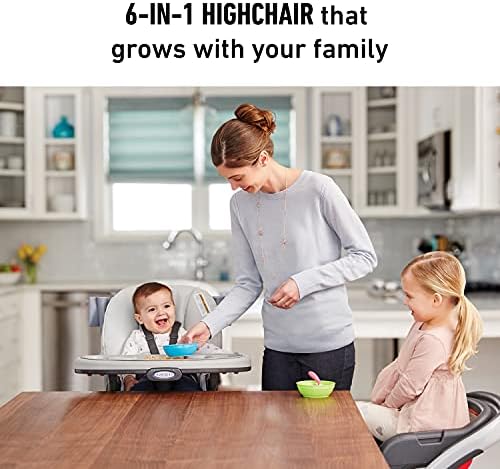 Graco Blossom 6 in 1 Convertible High Chair, Redmond, Infant Highchair, Toddlers Booster & Convenient for Travel Graco