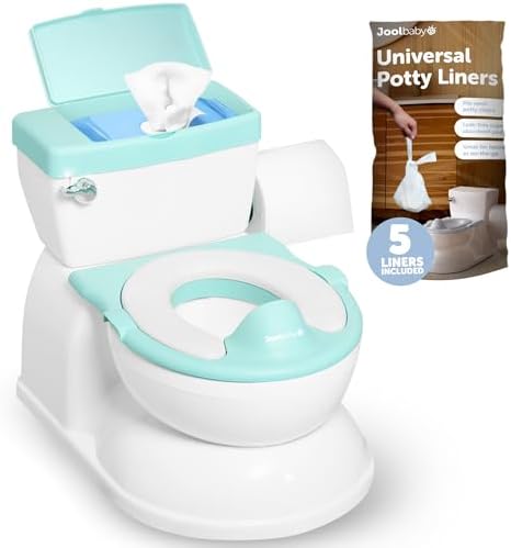 Real Feel Potty with Wipes Storage, Transition Seat & Disposable Liners - Realistic Toilet - Easy to Clean & Assemble - Jool Baby (Aqua) Jool Baby Products