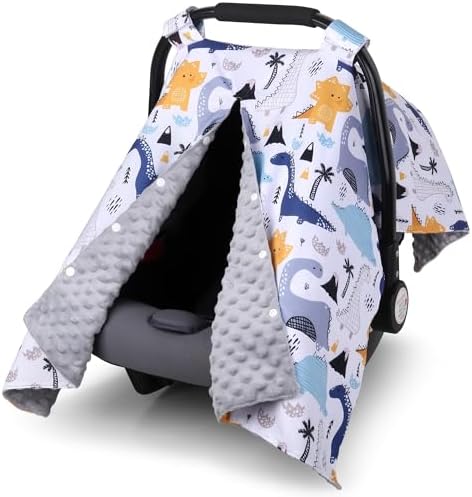 Rquite Car Seat Cover Baby, Carseat Covers Baby Boy, Minky Infant Car Seat Cover Winter, Peekaboo Opening Car Seat Canopy, Multi-use Baby Carrier, Stroller, Nursing Cover, Minky Blanket, Dinosaur Rquite