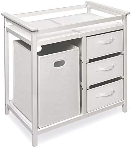 Пеленальный столик Badger Basket Modern Baby Changing Table с корзиной для белья, 3 ящика для хранения и матрасом,  Датная станция - Чистый белый/Белый Badger Basket