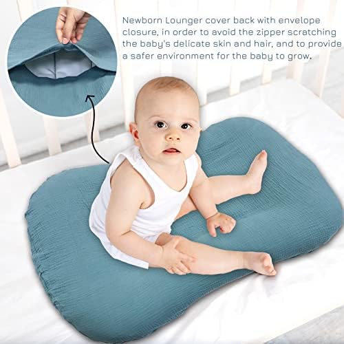 Hooyax Muslin Baby Lounger Cover Soft Organic Cotton Slipcover Fits Newborn Lounger for Baby Boys and Girls (blue) Hooyax