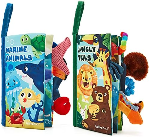 hahaland Baby Toys 0-6 Months Baby Books 2PCS, Baby Toys 6-12 Months - Soft, Crinkle, Squeaky, Sensory, Tummy Time Toys for Babies 0-12 Months - Baby Boy Gifts Hahaland