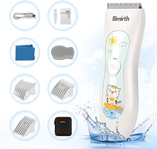 Baby Hair Clipper, Silent Hair Clippers for Children, Quiet Kids Hair Trimmer, Cordless Toddler Haircut Machine in Bag for Easy Storage, USB Rechargeable, Waterproof, 3 Guide Combs (with Bag) Bimirth