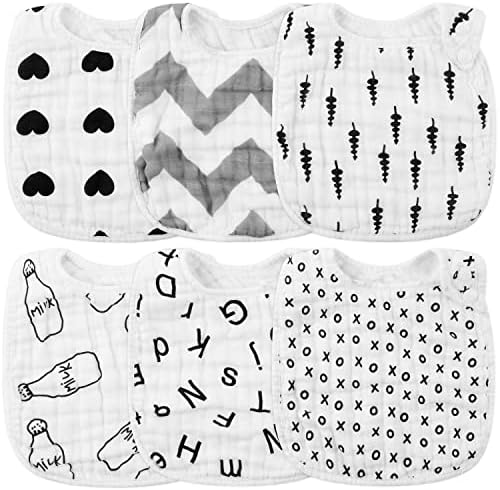 Zainpe 6Pcs Snap Muslin Cotton Bibs for Baby Flamingo Star Flower, Machine Washable Adjustable Burp Cloths with 6 Absorbent Soft Layers for Infant Newborn Toddler Drooling Feeding and Teething Zainpe