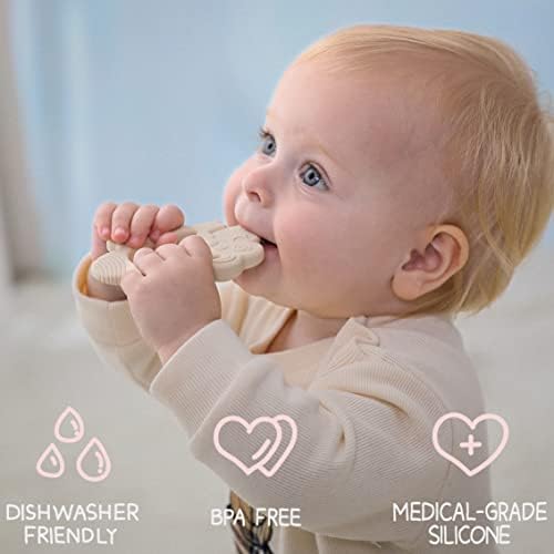 Moonkie Teething Toy, Safe & Easy to Hold BPA Free Silicone Teethers, 360° Baby Toothbrush with Suction Base, Teether Toys Best for Babies 6-12 Months (Koala Warm Taupe) Moonkie