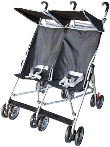 AmorosO Twin Lightweight Umbrella Stroller - Easy to Clean Stroller - Baby Stroller with Four Wheels - Travel-Ready Stroller - with Extra Storage - Sunlight and Light Rain Protection - Black Amoroso