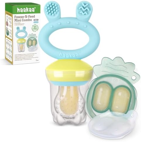 Haakaa Baby Fruit Food Feeder & Mini Freezer Nibble Tray Combo, Breastmilk Popsicle Molds for Baby Cooling Relief, BPA Free Silicone Feeder for Safe Infant Self Feeding, 4 Month+ (Lavender) Haakaa