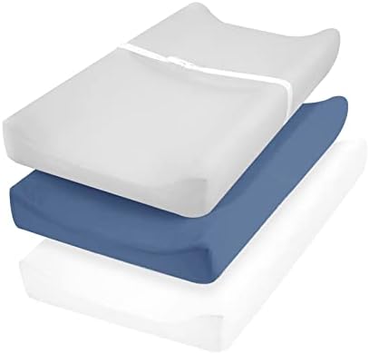 david's Kids 3 Pack Changing Pad Cover Set, Ultra Soft Breathable Cozy Microfiber Diaper Change Table Sheets for Baby Boys Girls Netural, Fit Most Changing Pads, White & Light Grey & Navy Blue David's kids