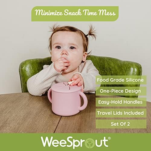 WeeSprout Snack Containers, Food Grade Silicone Snack Cups, Spill-Proof Tops For Toddlers and Babies, Premium Hard Plastic Travel Lids, Dishwasher Safe Toddler and Baby Cups, WeeSprout