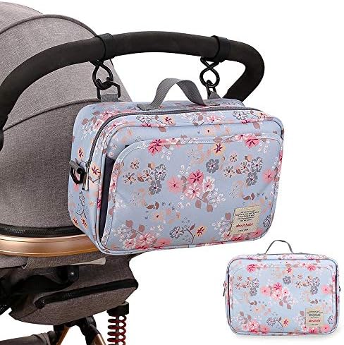 Baby Diaper Caddy Bag - Diaper Caddy Tote Baby Stroller Bag Nursery Storage Bin for Diapers, Wipes & Toys Mini Diaper Bag for Outdoor (Grey Flower) MOMIGO