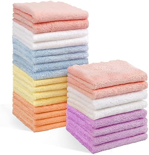 Orighty 24-Pack 7''x9'' Microfiber Coral Fleece Baby Washcloths - Super Soft, Absorbent, Gentle on Newborns, Infants and Toddlers Orighty