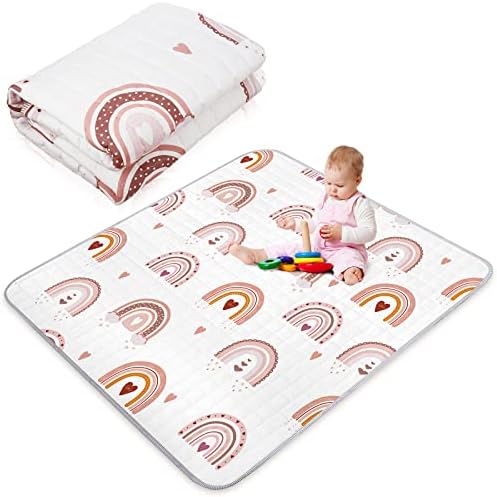 Boho Rainbow Portable Baby Play Mat, 43 x 43 Inch Washable Foldable Crawling Mat, Non Slip Playmat for Babies, Kids Play Mats Pad for Floor Playpen Toddler Infants Tummy Time Activity Funtery