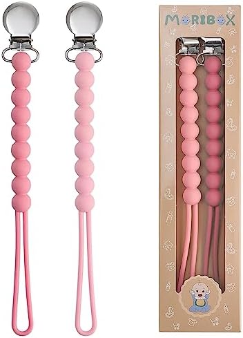 Pacifier Clips Baby Girls - MORIBOX Paci Clip Soothe Baby Binky Holder for Shower Birthday Gift 2 Pack Moribox