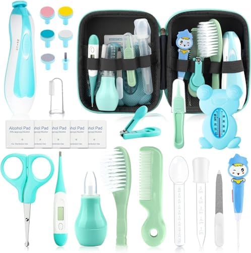 Baby Healthcare and Grooming Kit, Portable Baby Safety Care Set, Baby Essentials kit for Newborn… (Green 26 in 1) UHFi