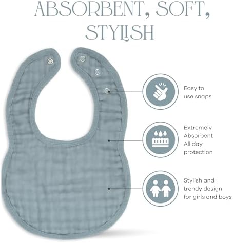 Comfy Cubs Muslin Baby Bibs, Drool Bibs, Adjustable with Easy Snaps, Teething & Drooling, Absorbent Bibs for Boys & Girls Comfy Cubs