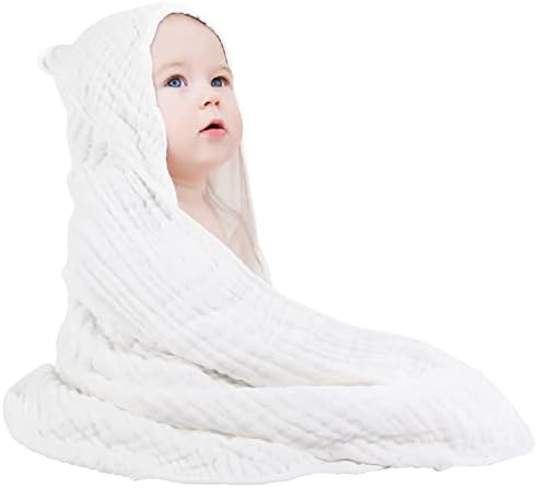 Yoofoss Hooded Baby Towels for Newborn 2 Pack 100% Muslin Cotton Baby Bath Towel with Hood for Babies, Infant, Toddler and Kids, Large 32x32Inch, Soft and Absorbent Newborn Essential Yoofoss