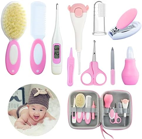 Baby Care Kits,Baby Grooming Kit,10 in 1 Newborn Essentials Must Haves,Baby Nail Clippers Baby Brush Baby Comb Earpick Nose Cleaning Tool Baby Nail File Nursing Baby Kit （Pink） ZELINYE