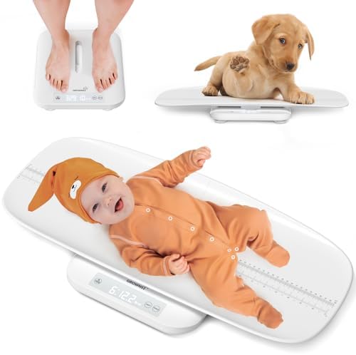 Baby Scale, Multifunctional Baby Weight Scale, Pet Scale for Puppy, Cat, Adult Scale Up to 330lbs, Accurate Digital Scale with Hold Function, 27-inch Height Measurement, 5 Units, LED Screen GROWNSY