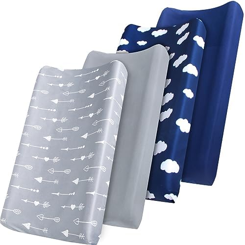 Changing Pad Cover, Diaper Changing Pad Covers 4 Pack, Fitted Baby Changing Table Sheets for 32''×16'' Change Table Pad, Cradle & Bassinet Sheets for Boys & Girls, Soft & Breathable Biloban