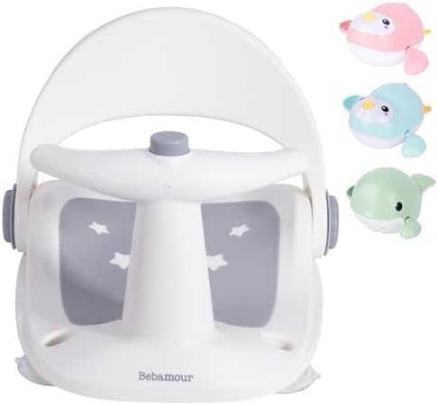 Bebamour Baby Bath Seat,Portable Toddler Child Baby Bathtub Seat for Babies 6 Months & Up,Sit Up Bath Seat for Baby (White) Bebamour