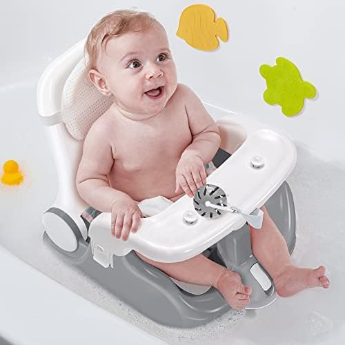 BabyBond Baby Bath Seat with Sitting & Lying 2 Modes, 3-Speed Adjustment, Powerful Suction Cups, Infant Bathtub Chair with Washable Pillow BabyBond