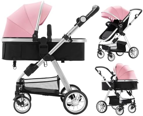 Blahoo Baby Stroller for Toddler,Bassinet Stroller,Foldable Aluminum Alloy Pushchair with Adjustable Backrest,Adjustable Direction Pink Blahoo