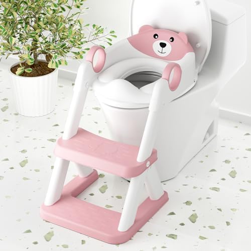 Toilet Seat, Potty Training Toilet Seat for Toddler, Upgrade Potty Training Toilet 2 in 1 Toilet Seat for Boys Girls,Waterproof Soft Mat Non-Slip Step Stool COOSEYA