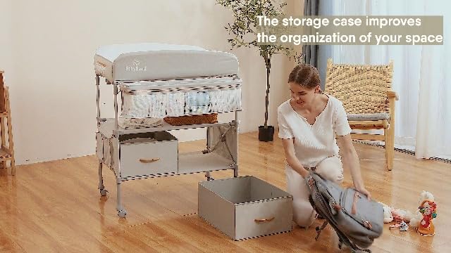 Portable Baby Changing Table with 2 Storage Baskets, BabyBond Foldable Changing Table Dresser Waterproof Diaper Changing Table Height Adjustable Changing Station for Infant and Newborn(Grey) BabyBond