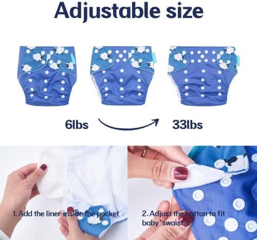 9 Sets Newborn Baby Cloth Pocket Diapers One Size Adjustable Reusable Washable for Baby Boys and Girls(6-33 pounds,0-3 Years),One Wet Bag+4Diapers and 4Inserts HappyFlute