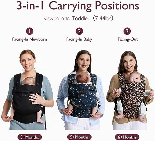 Momcozy Baby Carrier Newborn to Toddler - Ergonomic, Cozy and Lightweight Infant Carrier for 7-44lbs, Effortless to Put On, Ideal for Hands-Free Parenting, Enhanced Lumbar Support, Black Momcozy