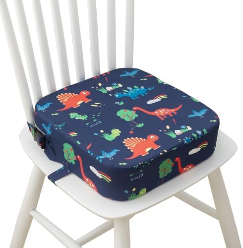 Toddler Booster Seat for Dining Table, Portable Kids Booster Seat with Safety Buckles Portable Increasing Booster Cushion with Non-Slip Bottom (Blue Dinosaur) Eiury