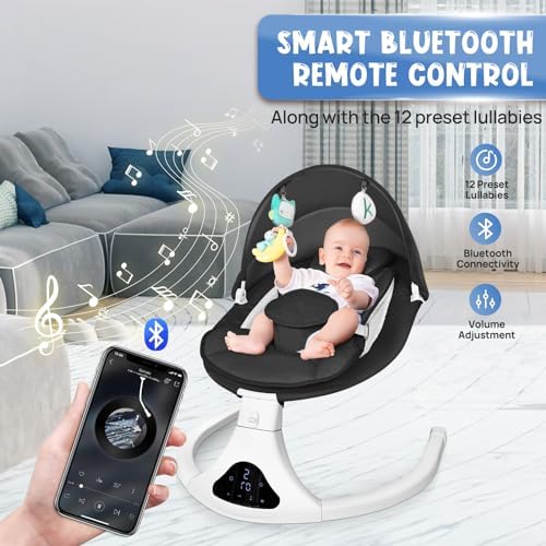 Electric Baby Swing for Infants to Toddler| Portable Infant Swing with Remote Control, Rocker with 5 Speeds, 3-Point Harness,3 Seat Positions for Baby Boy Girl (Black) RIVIPLOU