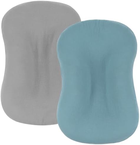 FUNUPUP Muslin Baby Lounger Cover Compatible with Snuggle Me Lounger, Infant Lounger Pillow Cover for Newborn, Removable Newborn Lounger Cover for Boys and Girls, Grey & Blue FUNUPUP