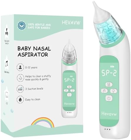 Electric Nasal Aspirator for Baby - Baby Nose Sucker, Booger Sucker for Babies Toddlers Infants Newborns Kids with 3 Suction Levels & Music & Light, Automatic Mucus Nose Cleaner Machine HEVAVW