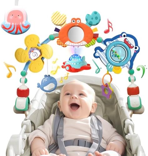 Musical Baby Stroller Arch Toys, Travel Car Seat Toys, Baby Play Arch Crib Accessory Toys, Mobile for Bassinet, Pram Activity Arch Bar Toys for Babies Infants Qesfir