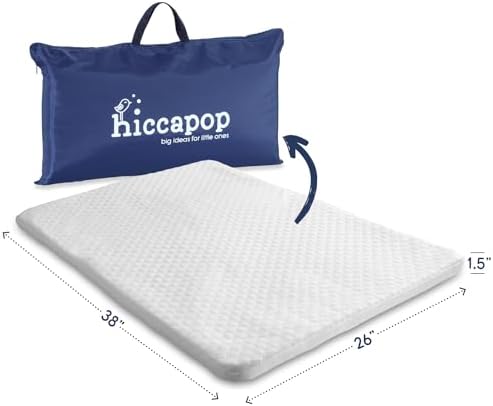 hiccapop Pack and Play Mattress Pad for (38"x26"x1.5"), Playpen Pad, Playard Mattress for Pack and Play, Pack N Play Mattress Topper with Carry Bag and Washable Cover, 1.5" Thick hiccapop