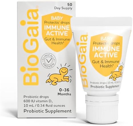 BioGaia Immune Active Baby Probiotic Drops (Капли) + Vitamin D | for Digestive & Immune Health | for Babies & Toddlers 0-36 Months | Pediatrician Trusted | Allergen, Dairy, Soy & Gluten Free BioGaia