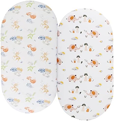 Bassinet Sheets Compatible with Graco Pack ‘n-Play Dome LX Bassinet (not Playard), 2 Pack, 100% Jersey Knit Cotton 190GSM, Ultra Soft Breathable, Fox Deer and Elephant Knlpruhk