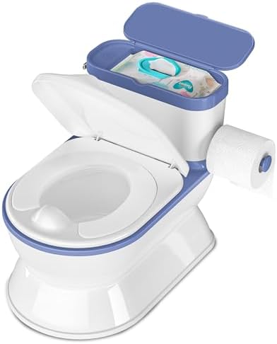 2-in-1 Toddler Potty Training Toilet - Larger Potty Chair & Detachable Training Seat for Boys & Girls Ages 1-3 with Flushing Sound, Wipes Storage, Toilet Paper Holder - Blue CheerTry