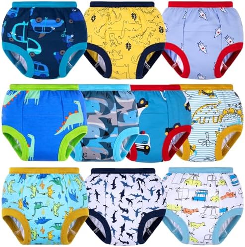 BIG ELEPHANT 10 Packs Baby Girls' and Boys' Potty Training Pants, 100% Cotton Absorbent Training Underwear for Toddler Big Elephant