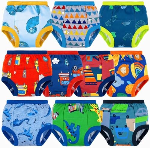 BIG ELEPHANT 10 Packs Baby Girls' and Boys' Potty Training Pants, 100% Cotton Absorbent Training Underwear for Toddler BIG ELEPHANT