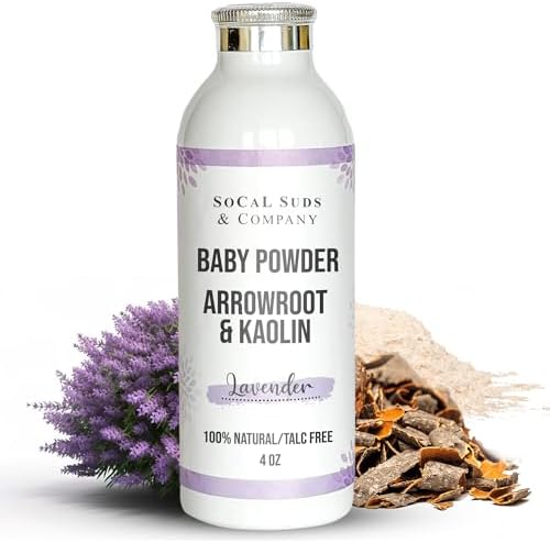 SoCal Suds & Company - Natural Baby Powder Talc-Free - with Arrowroot Powder, Kaolin, Aspen Bark Extract for Soft Soothing Protected Skin - Gentle Absorption - Lavender, 4oz SoCal Suds & Company